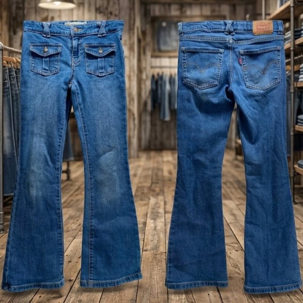Levi's Regular Rise Flare Blue Denim Stretch Button Front Pockets Girls 10 24x25